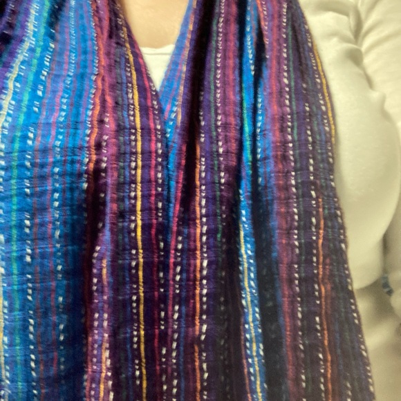 Blue and purple cotton scarf with tassels, artisan, boutique, light-weight, boho - Picture 3 of 6